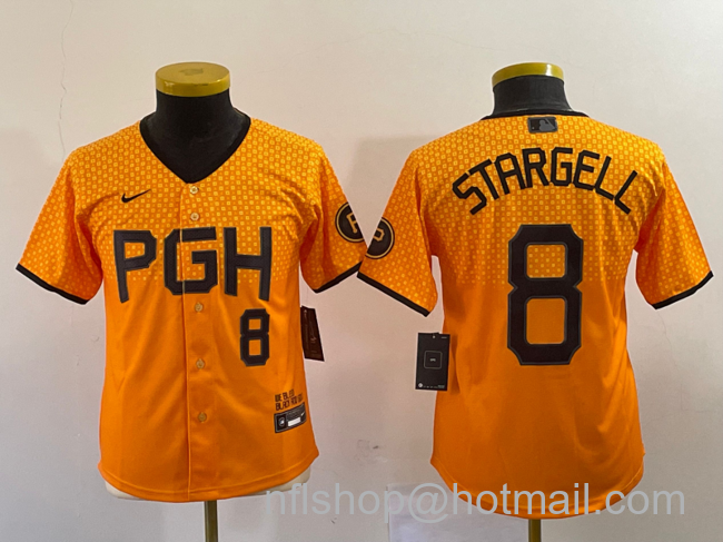 Willie Stargell Youth Pittsburgh Pirates #8 2023 City Connect Stitched Jersey2 - Number Yellow