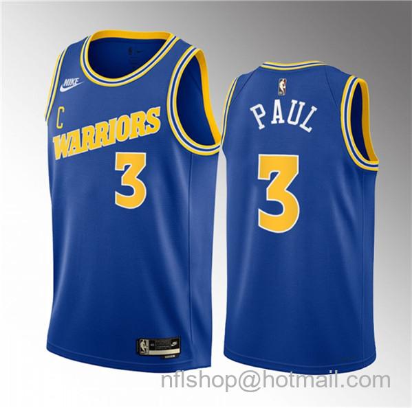 Chris Paul Men's Golden State Warriors #3 Blue Classic Edition Stitched Basketball Jersey - Gold