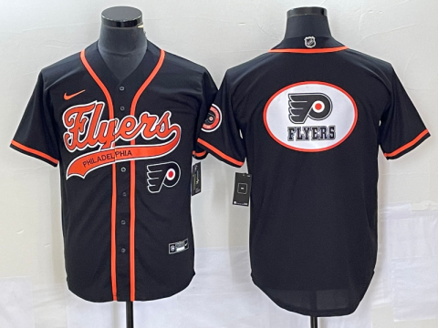 Men's Philadelphia Flyers Blank Team Big Logo Cool Base Stitched Baseball Jerseys - Black