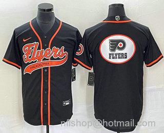 Men's Philadelphia Flyers Blank Team Big Logo Cool Base Stitched Baseball Jersey - Black