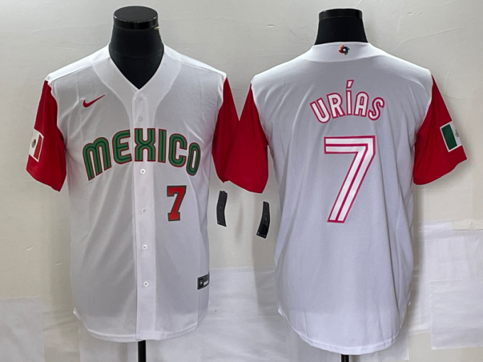 Julio Urias Men's Mexico Baseball #7 Number 2023 World Classic Stitched Jersey42 - White Red