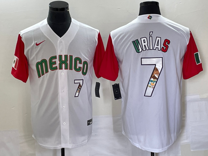 Julio Urias Men's Mexico Baseball #7 Number 2023 World Classic Stitched Jersey13 - White Red