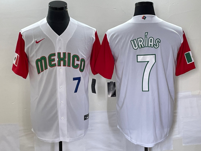 Julio Urias Men's Mexico Baseball #7 Number 2023 World Classic Stitched Jersey33 - White Red