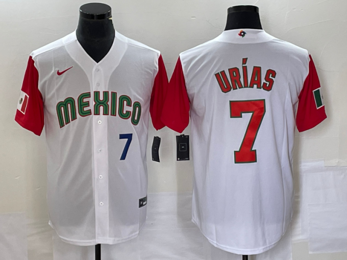 Julio Urias Men's Mexico Baseball #7 Number 2023 World Classic Stitched Jersey 17 - White Red