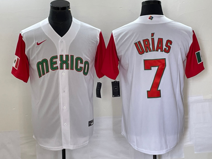 Julio Urias Men's Mexico Baseball #7 Number 2023 World Classic Stitched Jersey 22 - White Red