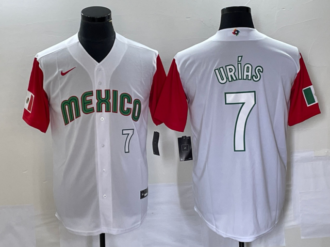 Julio Urias Men's Mexico Baseball #7 Number 2023 World Classic Stitched Jersey 36 - White Red