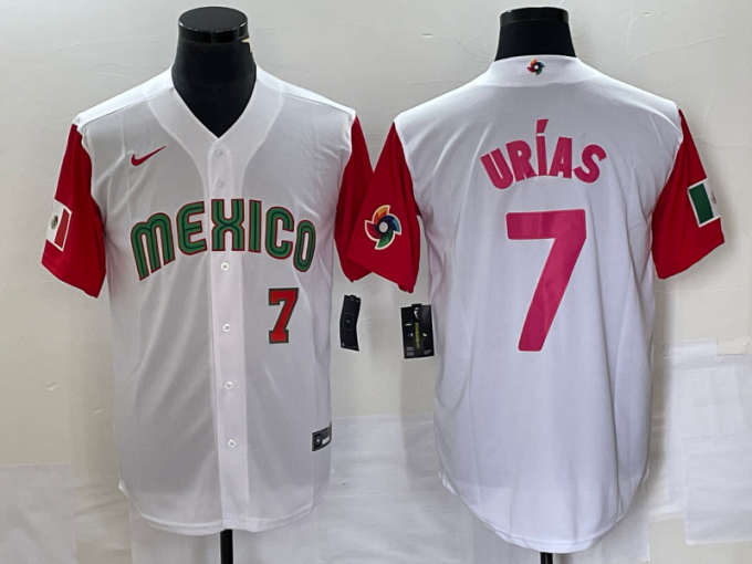 Julio Urias Men's Mexico Baseball #7 Number 2023 World Classic Stitched Jersey26 - White Red