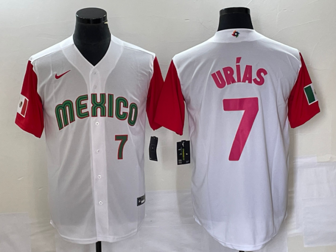 Julio Urias Men's Mexico Baseball #7 Number 2023 World Classic Stitched Jersey24 - White Red