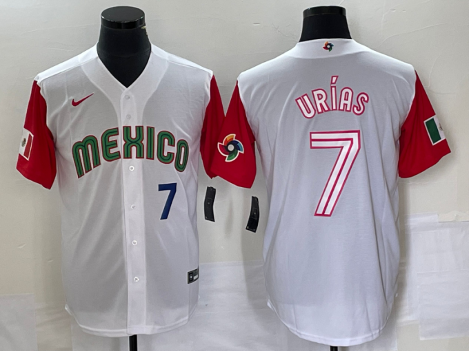 Julio Urias Men's Mexico Baseball #7 Number 2023 World Classic Stitched Jersey 44 - White Red