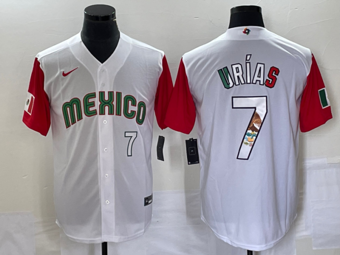 Julio Urias Men's Mexico Baseball #7 Number 2023 World Classic Stitched Jersey9 - White Red