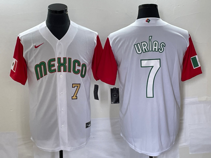 Julio Urias Men's Mexico Baseball #7 Number 2023 World Classic Stitched Jersey 34 - White Red