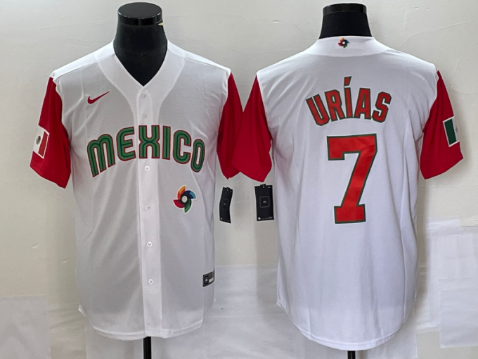 Julio Urias Men's Mexico Baseball #7 Number 2023 World Classic Stitched Jersey23 - White Red