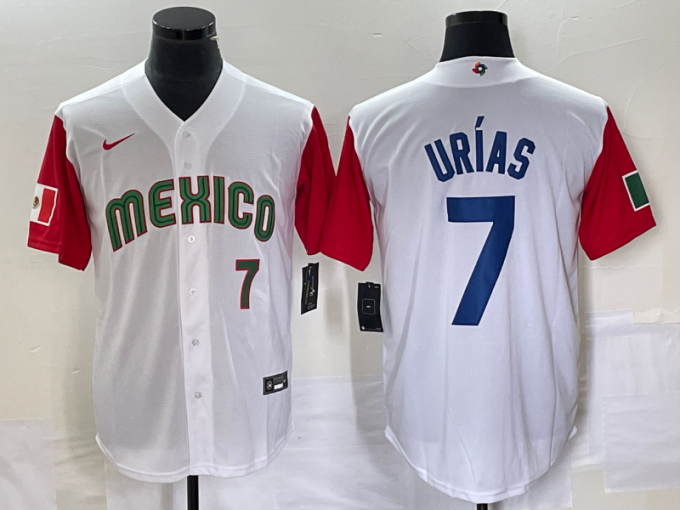 Julio Urias Men's Mexico Baseball #7 Number 2023 World Classic Stitched Jersey5 - White Red