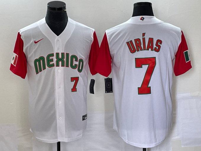 Julio Urias Men's Mexico Baseball #7 Number 2023 World Classic Stitched Jersey 19 - White Red