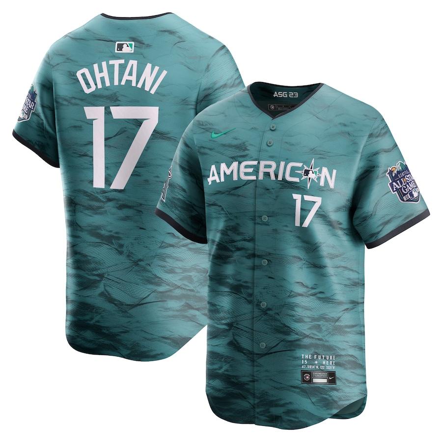 Shohei Ohtani #17 Men's American League 2023 MLB All-Star Game Cool Base Stitched Jersey - Teal