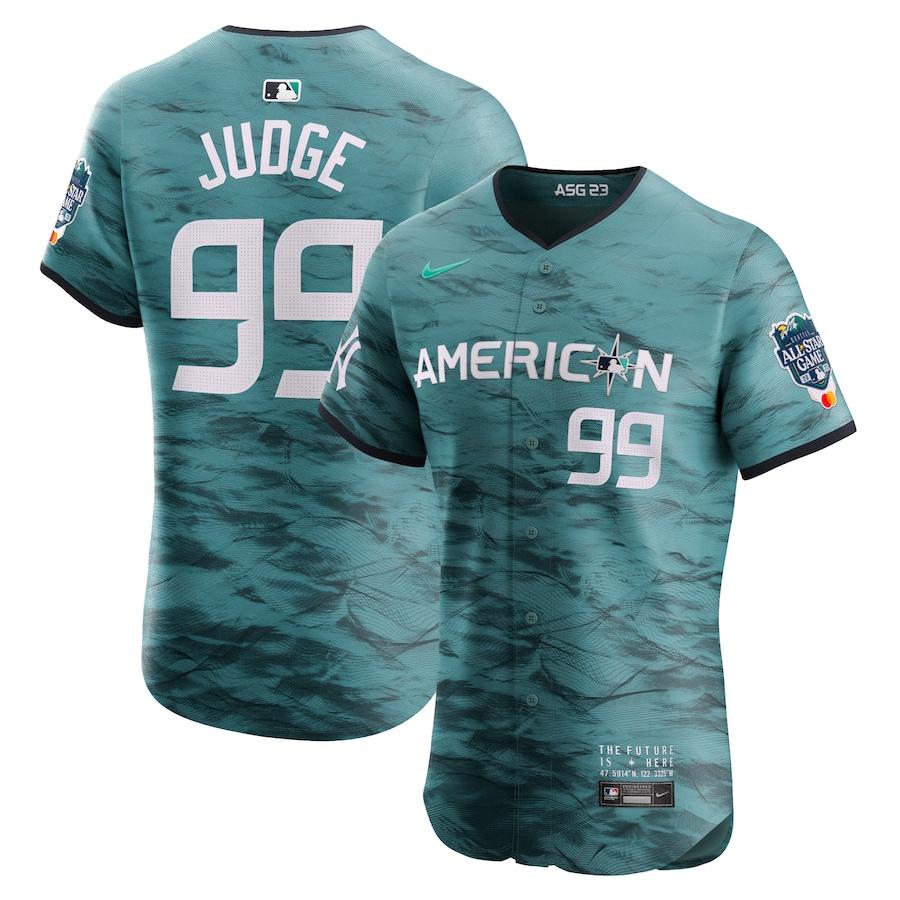 Aaron Judge #99 Men'sAmerican League 2023 MLB All-Star Game Flex Base Stitched Baseball Jersey - Teal