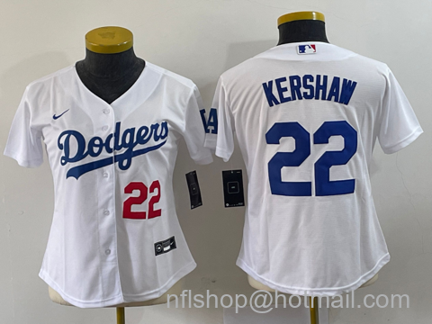 Clayton Kershaw Women's Los Angeles Dodgers #22 Number Stitched MLB Cool Base Nike Jersey - White