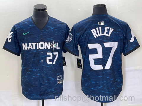 Austin Riley Men's Atlanta Braves #27 2023 All Star Cool Base Stitched Baseball Jersey - Number Royal