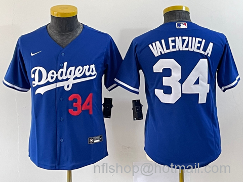 Fernando Valenzuela Youth Los Angeles Dodgers #34 Number Stitched Cool Base Nike Jersey - Blue