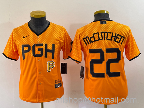 Andrew McCutchen Youth Pittsburgh Pirates #22 2023 City Connect Stitched Jersey - Yellow