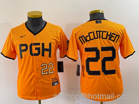 Andrew McCutchen Youth Pittsburgh Pirates #22 2023 City Connect Stitched Jersey1 - Number Yellow