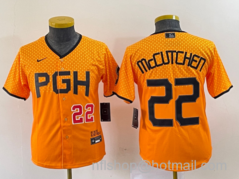 Andrew McCutchen Youth Pittsburgh Pirates #22 2023 City Connect Stitched Jersey - Number Yellow