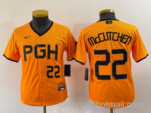 Andrew McCutchen Youth Pittsburgh Pirates #22 2023 City Connect Stitched Jersey2 - Number Yellow