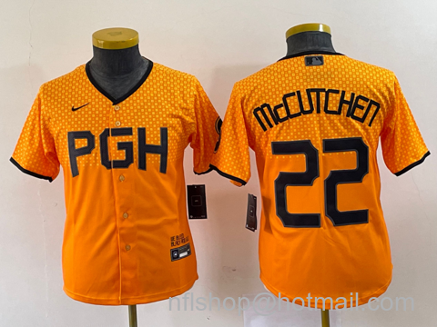 Andrew McCutchen Youth Pittsburgh Pirates #22 2023 City Connect Stitched Jersey1 - Yellow