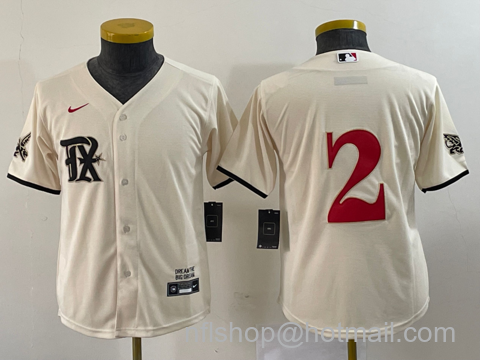 Marcus Semien Youth Texas Rangers #2 2023 City Connect Stitched Baseball Jersey - Cream