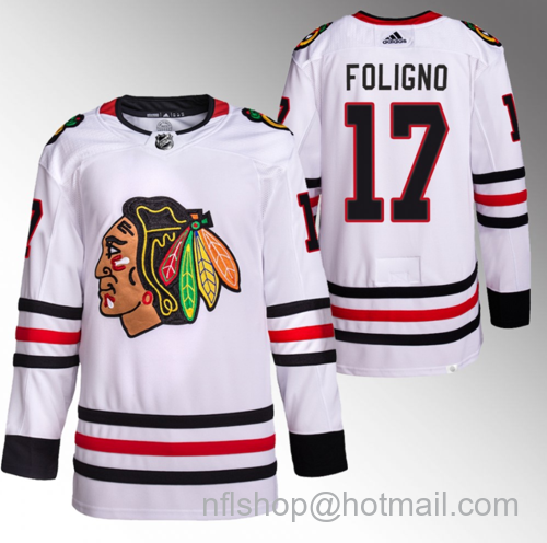 Nick Foligno Men's Chicago Blackhawks #17 White Stitched Hockey Jersey - Black