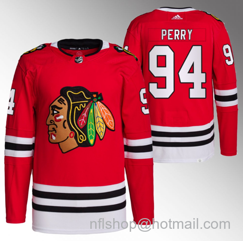 Corey Perry Men's Chicago Blackhawks #94 Red Stitched Hockey Jersey - Black