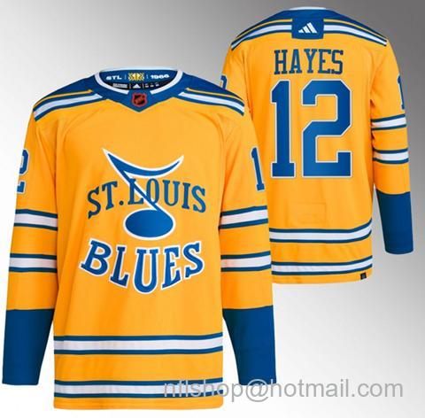 Kevin Hayes Men's St. Louis Blues #12 Yellow 2022-23 Reverse Retro Stitched Jersey - Blue