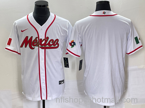 Men's Mexico Baseball Blank NEW 2023 World Classic Stitched Jersey - White