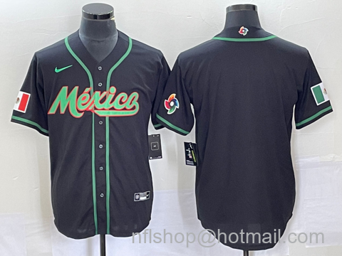 Men's Mexico Baseball Blank NEW 2023 World Classic Stitched Jersey - Black