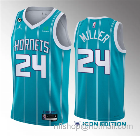 Brandon Miller Men's Charlotte Hornets #24 6 Patch Sponsor 2023 Icon Edition Stitched Jersey - Blue