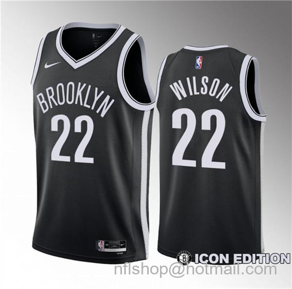 Jalen Wilson Men's Brooklyn Nets #22 2023 Draft Icon Edition Stitched Basketball Jersey - Black