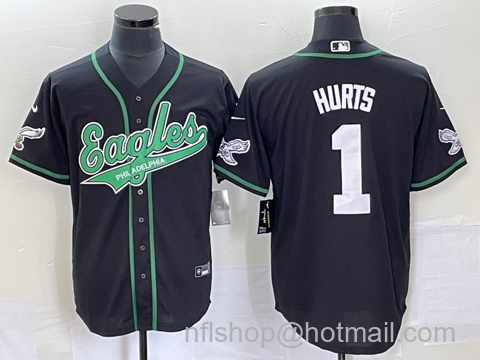 Jalen Hurts Men's Philadelphia Eagles #1 Cool Base Stitched Baseball Jersey - Black