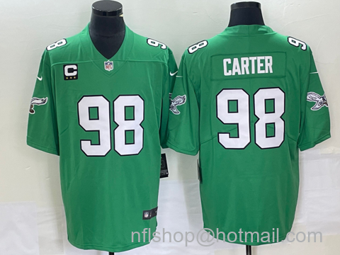 Jalen Carter Men's Philadelphia Eagles #98 C Patch 2023 Vapor Limited Throwback Jersey - Green