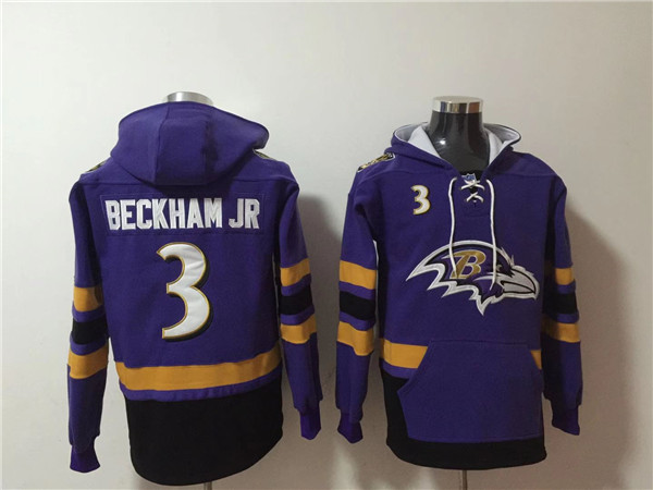 Men's Baltimore Ravens #3 Odell Beckham Jr. Ageless Must-Have Lace-Up Pullover Hoodie