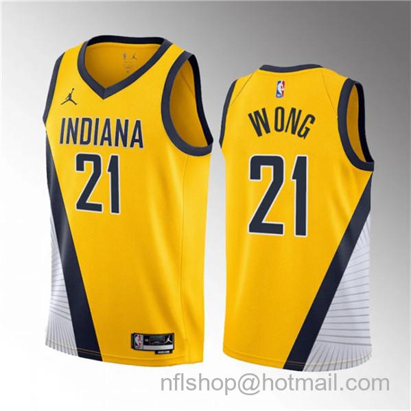 Isaiah Wong Men's Indiana Pacers #21 2023 Draft Statement Edition Stitched Basketball Jersey - Yellow