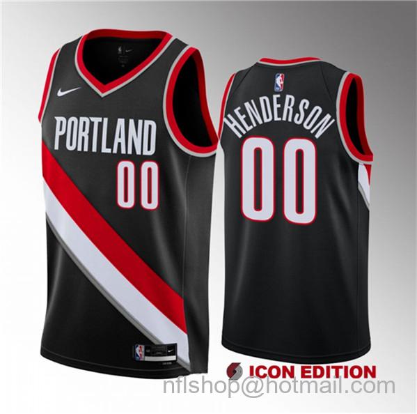 Scoot Henderson Men's Portland Trail Blazers #00 2023 Draft Icon Edition Stitched Basketball Jersey - Black