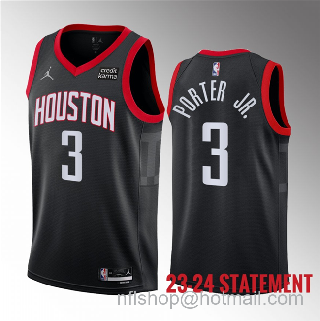 Kevin Porter Men's Houston Rockets #3 Jr. 2023 Statement Edition Stitched Basketball Jersey - Black