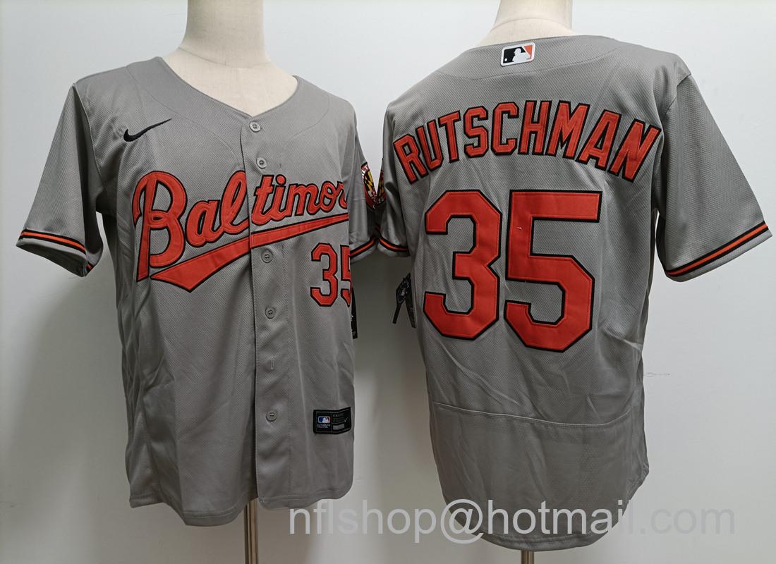 Adley Rutschman Men's Baltimore Orioles #35 Stitched Flex Base Nike Jersey - Grey