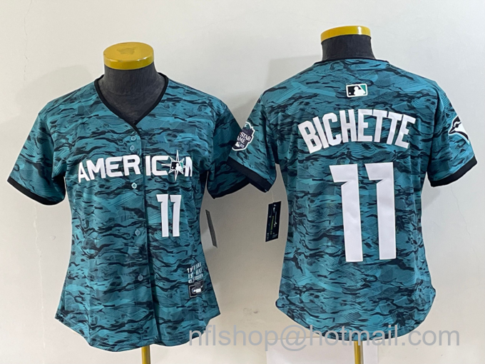 Women's Toronto Blue Jays #11 Bo Bichette Number Teal 2023 All Star Cool Base Stitched Jersey