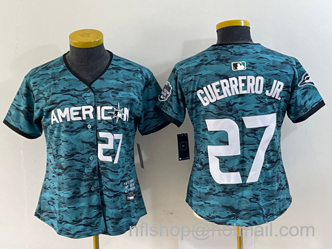 Women's Toronto Blue Jays #27 Vladimir Guerrero Jr Number Teal 2023 All Star Cool Base Stitched Jersey