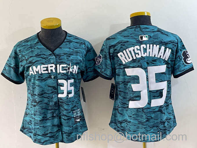 Women's Baltimore Orioles #35 Adley Rutschman Teal 2023 All Star Cool Base Stitched Baseball Jersey