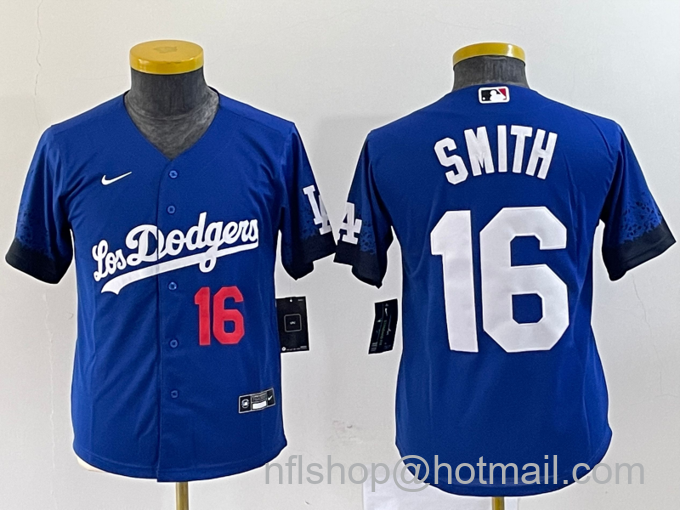 Women's Los Angeles Dodgers #16 Will Smith Number Blue Stitched Cool Base Nike Jersey