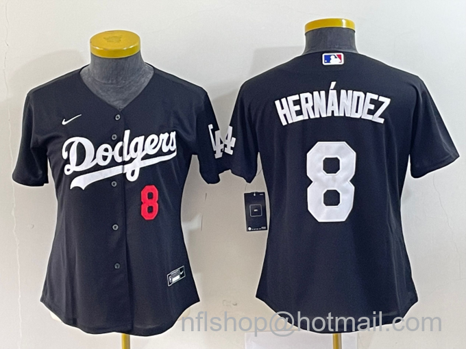 Women's Los Angeles Dodgers #8 Kike Hernandez Number Black Stitched Cool Base Nike Jersey