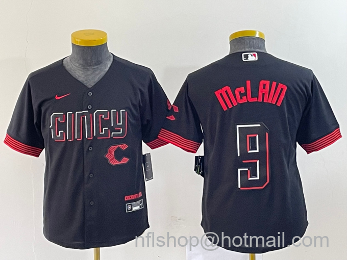 Youth Cincinnati Reds #9 Matt McLain Black 2023 City Connect Cool Base Stitched Jersey1