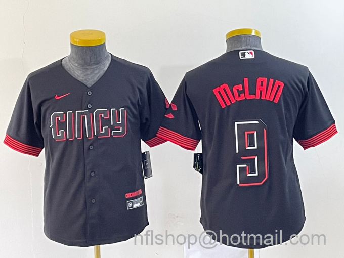 Youth Cincinnati Reds #9 Matt McLain Black 2023 City Connect Cool Base Stitched Jersey